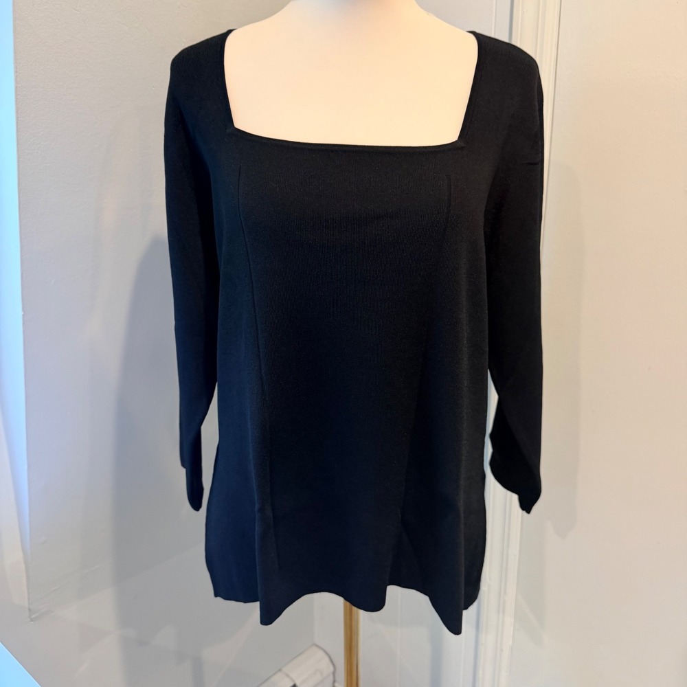 INC International Concepts Black Square Neck Knit Top Plus | Size 1X NWT